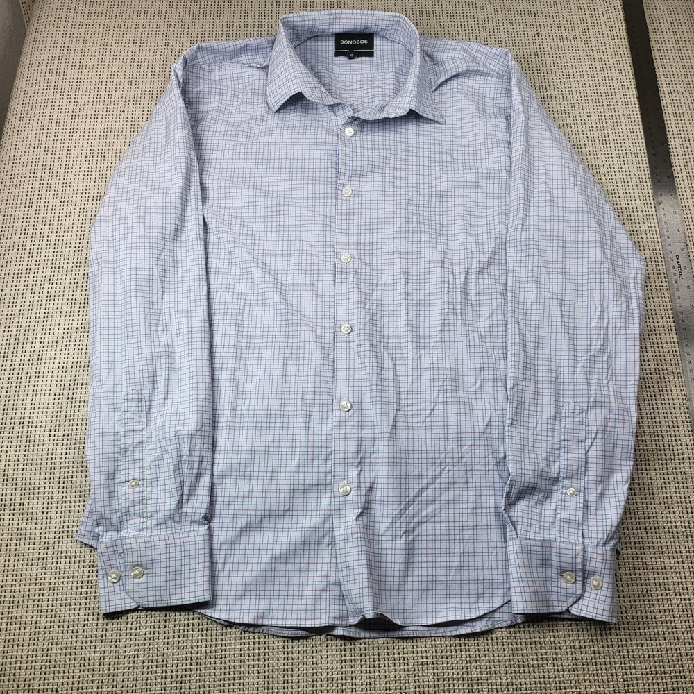 Bonobos Shirt Mens XL White Check‎ Slim Fit Dress Long Sleeve Business Casual